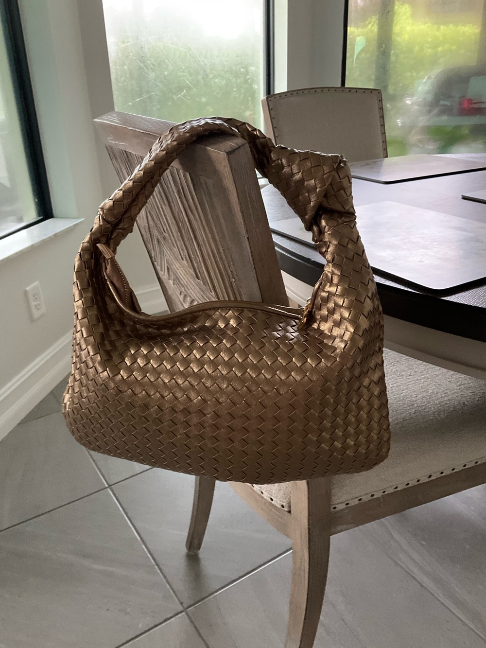 Melie Bianco Braided Metallic Bronze Shoulder Bag NWT